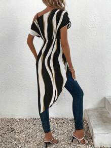 SHEIN Clasi 女士不对称肩长衬衫单肩上衣 - 黑色 - 查看 2