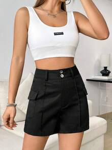 SHEIN Unity 女式純色戰術短褲 - 黑色 - 查看 6