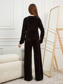 RueChic Teen Girls' Velvet Round Neck Long Sleeve Top And Pants Set