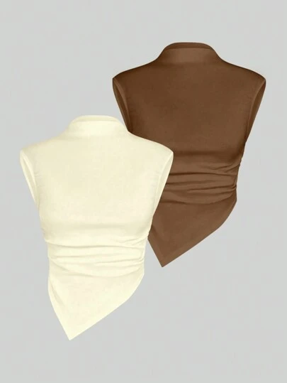 SHEIN Unity Conjunto de top de tirantes con bajo asimétrico