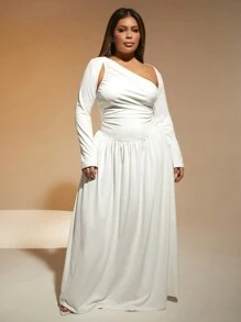 SHEIN SXY Robe longue à manches longues avec encolure asymétrique et effet ajouré pour femmes grande taille