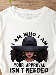 SHEIN LUNE 女士人像印花短袖t恤 - 白色 - 查看 3