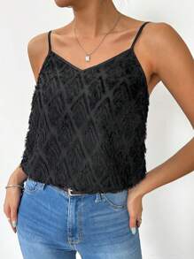 SHEIN LUNE Top De Tanque De Camisola Peludo Y Con Escote En V