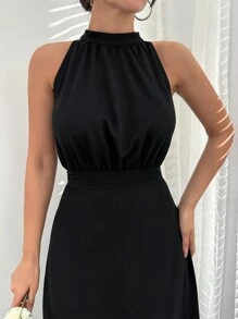 EURMUSE Abito lungo con dettagli a forma di pesce e collo a canottiera oversize - nero - Visualizzare 4