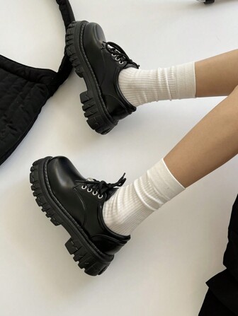 Campus Style Thick-Soled Leather Shoes, Retro Mid-Heel Japanese-Style JK Shoes With Lace-Up For Women, Spring  New Arrival