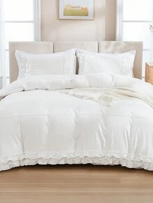 3入組雙層褶邊聚酯纖維被套,含1條蕾絲邊床裙 - 白色 - 查看 11