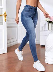 SHEIN Tall Women'S Slim Fit Jeans - Blue - View 1