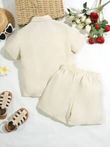 Ensemble Chemise À Manches Courtes Unie Et Short Pour Les Filles Intermédiaires - Nude - Voir 2