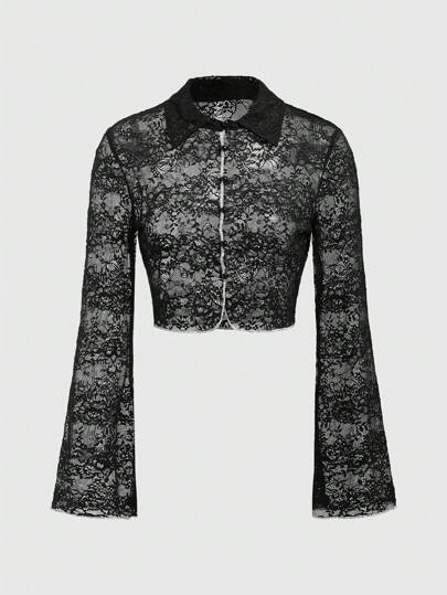 Fairycore Blusa casual da donna con laccetti frontali, aderente, con ricami