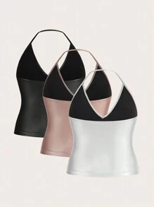 SHEIN SXY Plus Size3pcs High Elasticity Halter Neck Metallic Top - Multicolor - View 20