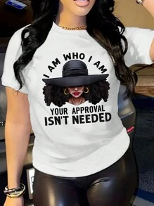 SHEIN LUNE 女士人像印花短袖t恤 - 白色 - 查看 1