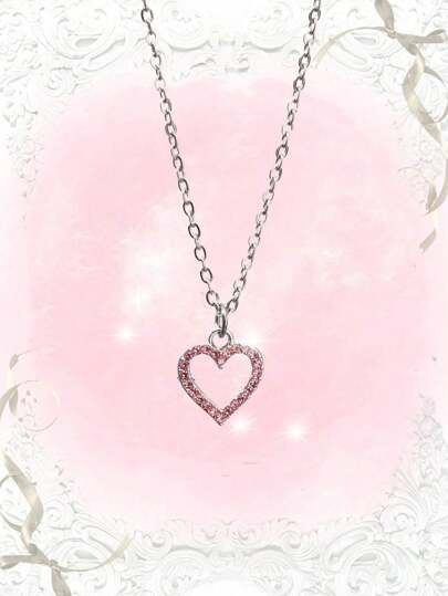 Kawaii قلادة على شكل قلب مرصعة بالألماس لعيد الحب