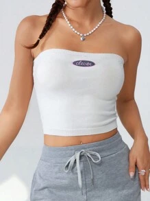 SHEIN EZwear Women's Letter Embroidered Knitted Tank Top