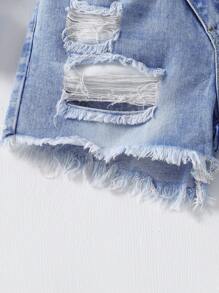 Tween Girls' Ripped Denim Shorts - Medium Wash - View 3