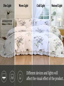 Bộ ga trải giường họa tiết hoa xếp nếp, phong cách trang trại Bohemian, bộ 3 món, trang trí xếp nếp đôi, ga trải giường màu trắng, chất liệu microfiber siêu mềm, phù hợp cho cả nam và nữ, gồm 1 ga trải giường và 2 vỏ gối, không bao gồm chăn bông, thích hợp cho mọi mùa. - Nhiều màu - Xem 9