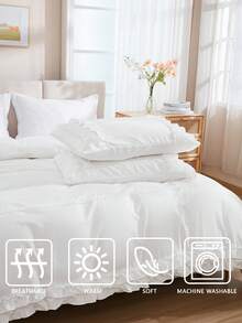 3入組雙層褶邊聚酯纖維被套,含1條蕾絲邊床裙 - 白色 - 查看 7