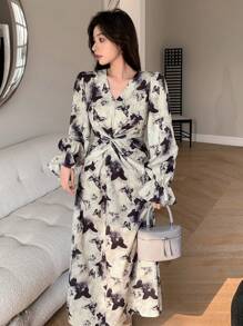 DAZY Của phụ nữ Mặt trước xoắn Chi tiết Bùng nổ Tay áo Đầm - Nhiều màu - Xem 4