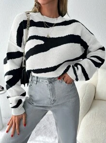 EURMUSE Maglione A Maniche Lunghe Con Gocciolamento E Stampa Leopardata Per Donne - Multicolore - Visualizzare 5