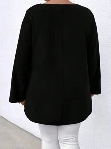 SHEIN LUNE Plus Size Solid Color Rolled-Up Sleeve Blouse
