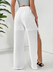 SHEIN Essnce 女士高衩寬褲 - 白色 - 查看 2