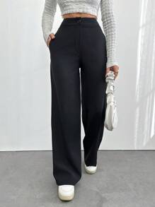 EURMUSE Black Straight Suit Pant - Black - View 4