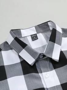 Manfinity Homme Men's Plaid Urban Colorful Short Sleeve Shirt, For Husband