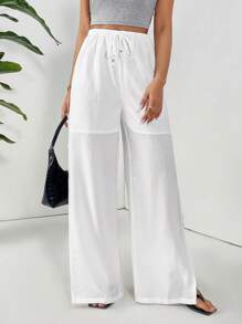 SHEIN Essnce 女士高衩寬褲 - 白色 - 查看 6