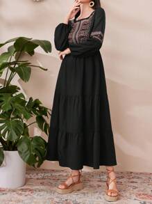 Al Najma 女款定位花卉图案灯笼袖连衣裙 - 黑色 - 查看 6