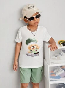 SHEIN Conjunto De 2 Camisetas De Manga Curta Com Padronagem De Desenho Animado Para Menino(a) Jovem