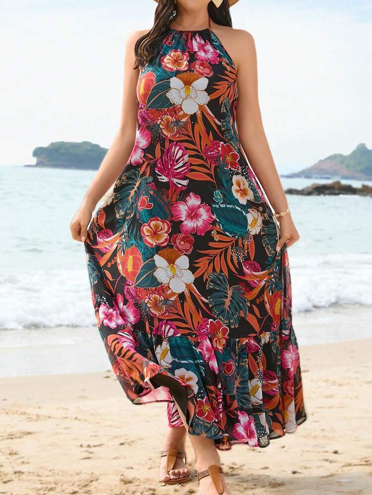 Plus-Size Beach Holiday Backless Dress