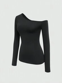 Zyxie قميص نسائي بأكمام طويلة مصممة بكتف واحد ومقاس ضيق