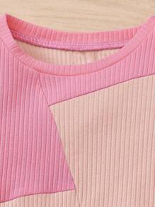 SHEIN Cô Gái Trẻ Giải trí Thoải mái Tương phản Màu sắc 2 cái/bộ - Màu Hồng Tươi - Xem 3