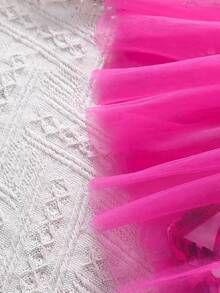 Baby Girls' Sparkle Printed Mesh Splicing Short Sleeve Bodysuit With Ruffles - Hot Pink - View 7