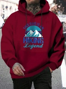 Manfinity Hypemode Men's Letter Print Drawstring Hoodie - Burgundy - View 1