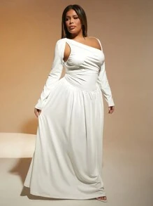 SHEIN SXY Robe longue à manches longues avec encolure asymétrique et effet ajouré pour femmes grande taille