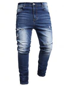 Nam Cao Co giãn Retro Gầy Quần legging thẳng - Màu xanh lam - Xem 1