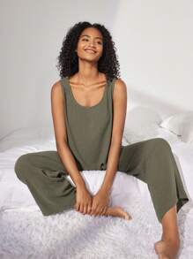 Ocili Leisure Solid Color High Waist Home Wear Bottoms - Army Green - View 3