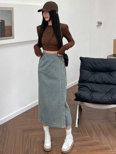 DAZY Chân váy denim buộc dây cho nữ
