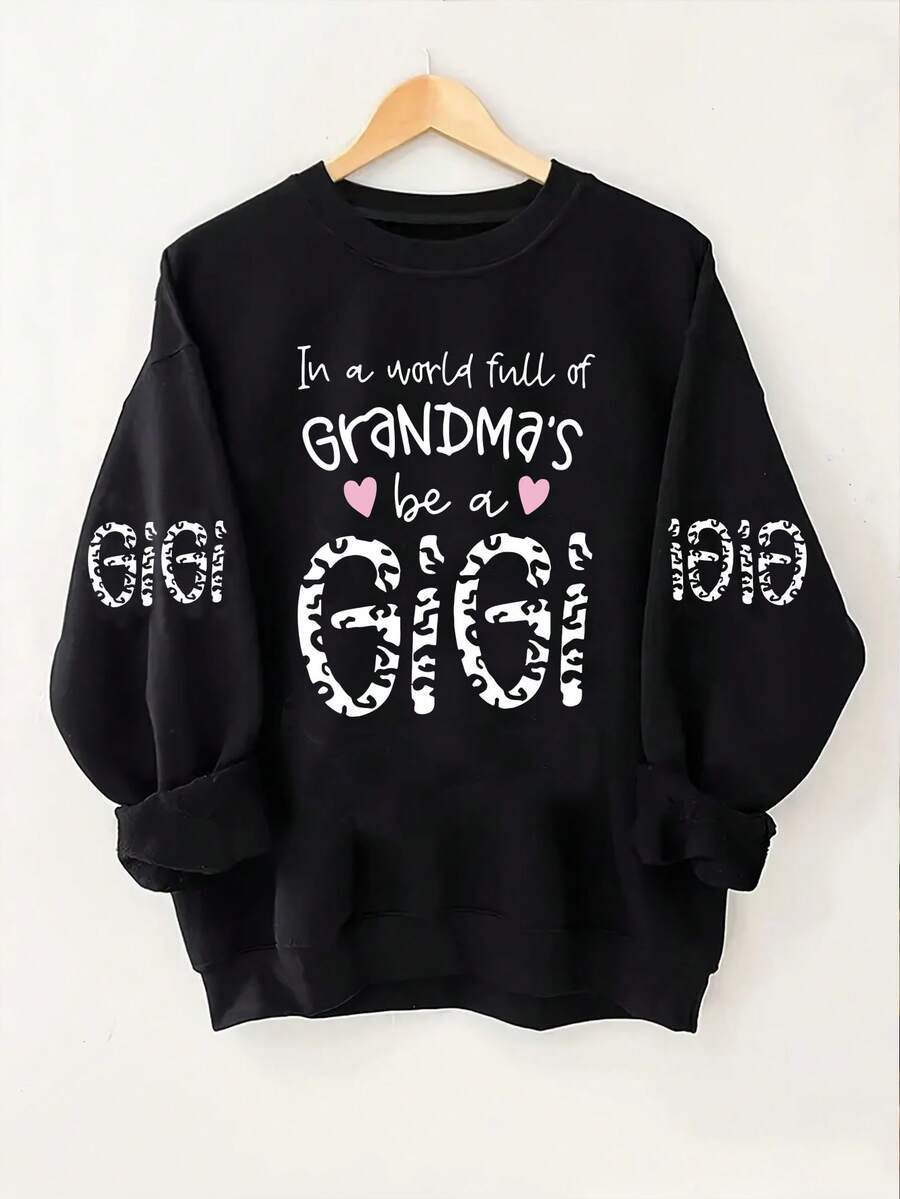 Plus Size Thermal Lined Sweatshirt With Slogan Print - Black - View 1