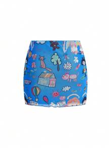 SHEINNeu Falda Mini Con Estampado De Dibujos Animados En Estilo Kidcore - Multicolor - Ver 2
