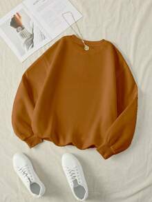 SHEIN EZwear 女款蒲公英字母印花抓絨運動衫 - 藍色 - 查看 2