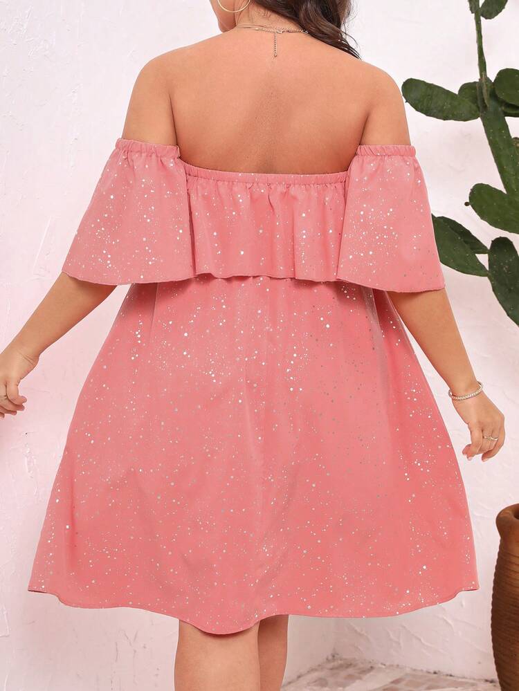 Plus Size Women's Off Shoulder Ruffle Hem Dress