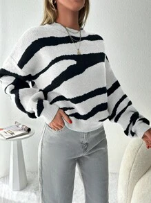 EURMUSE Maglione A Maniche Lunghe Con Gocciolamento E Stampa Leopardata Per Donne - Multicolore - Visualizzare 3