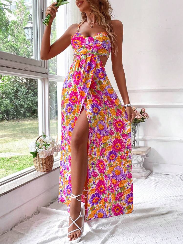 SHEIN VCAY Women's Vacation Full Flower Print Cami Long