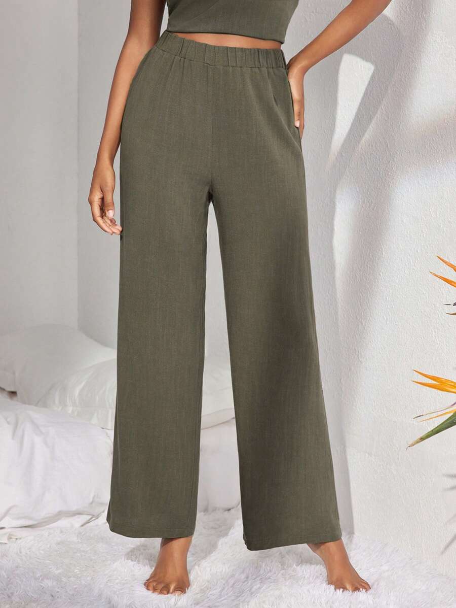 Ocili Leisure Solid Color High Waist Home Wear Bottoms - Army Green - View 1