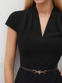 BizChic Ladies' V-Neck Solid Color Dress - Black - View 6