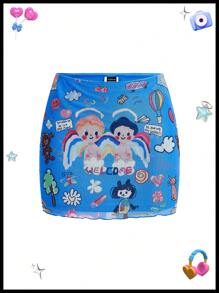 SHEINNeu Falda Mini Con Estampado De Dibujos Animados En Estilo Kidcore - Multicolor - Ver 1