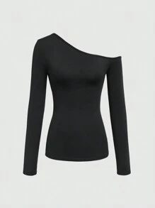 Zyxie قميص نسائي بأكمام طويلة مصممة بكتف واحد ومقاس ضيق