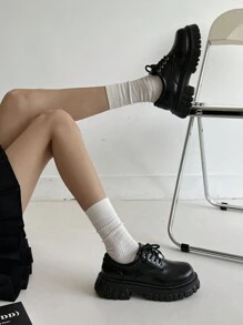 Campus Style Thick-Soled Leather Shoes, Retro Mid-Heel Japanese-Style JK Shoes With Lace-Up For Women, Spring  New Arrival