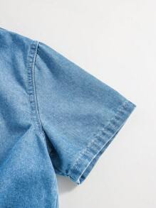 SHEIN 女童新款春夏季度假休闲舒适牛仔套装 - 淺色水洗藍 - 查看 5
